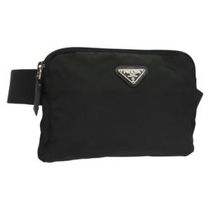 PRADA Waist Pouch Nylon Black Silver Auth bs28230